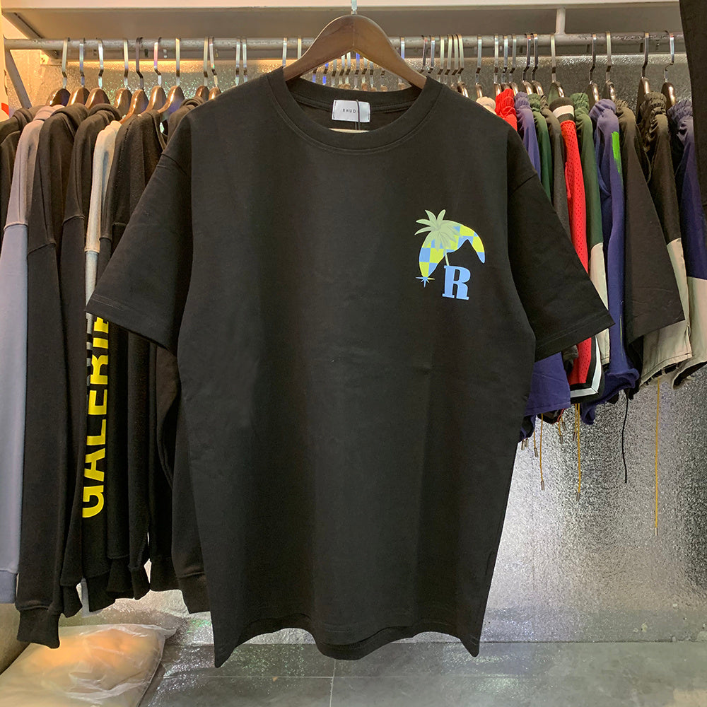 Rhude T-shirts Coconut Racing Printed Cotton Casual Short Sleeves Men and Women